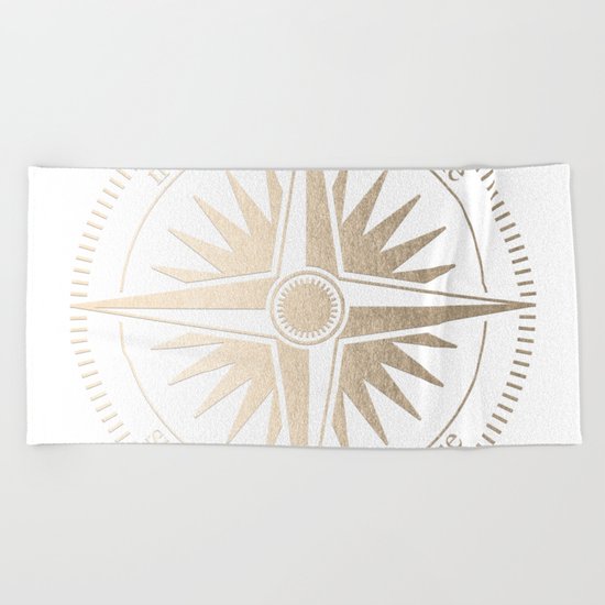 Gold on White Compass Beach Towel