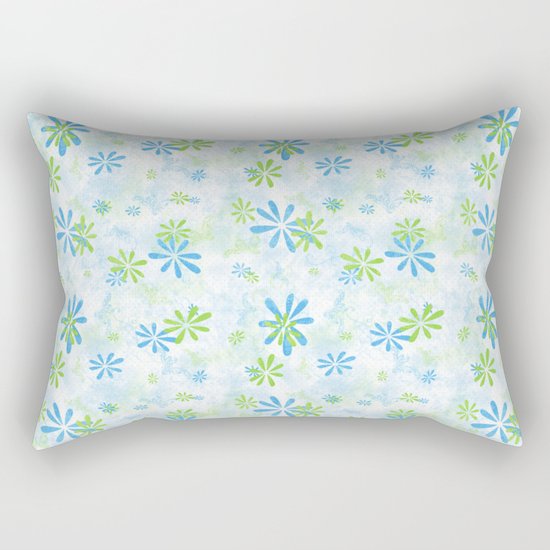 Blue and Green Floral Pattern Rectangular Pillow