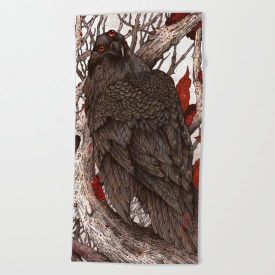 A Raven In Winter Beach Towel