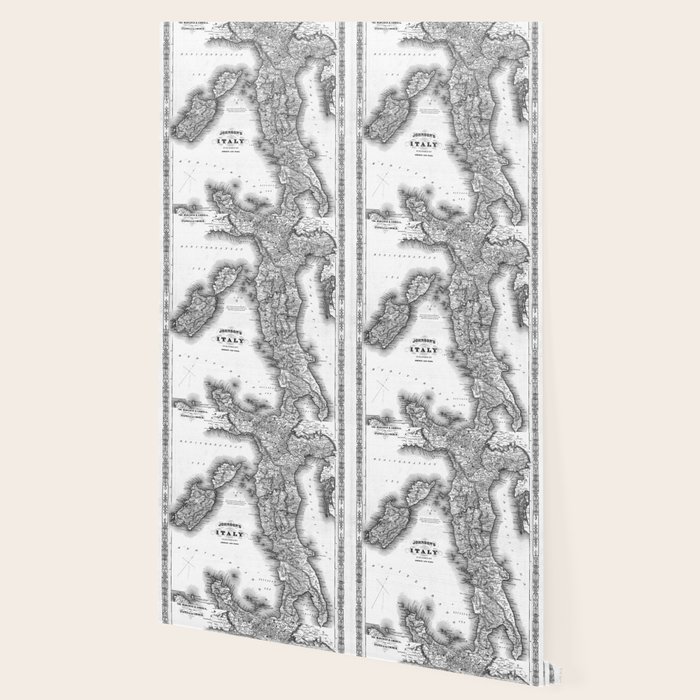 Vintage Map Of Italy 1864 Bw Wallpaper