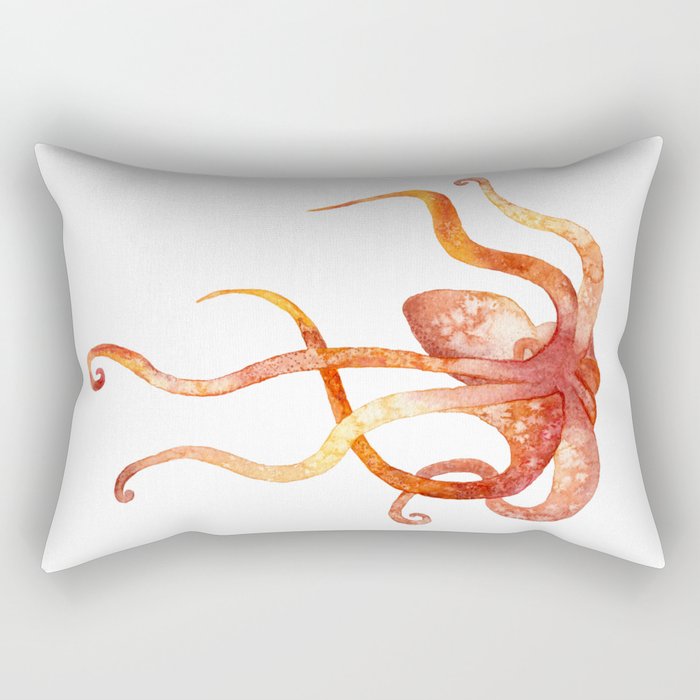 Watercolour Octopus - Red and Orange Rectangular Pillow