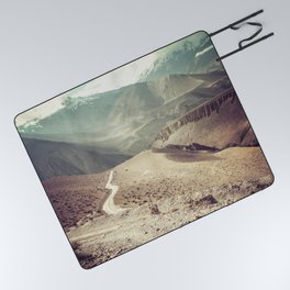 Road to the mountain in desert rural area, Annapurna, Nepal. Retro vintage style Picnic Blanket
