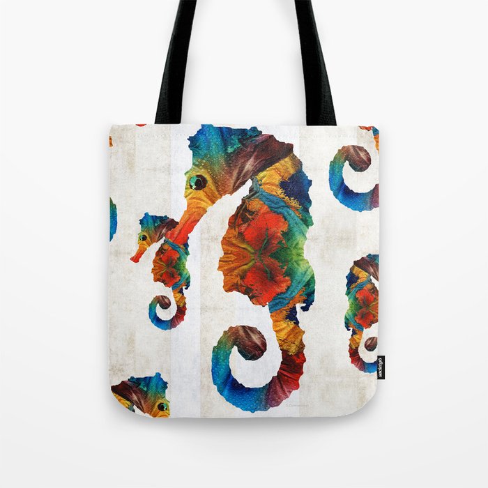 Colorful Seahorse Collage Art by Sharon Cummings Tote Bag