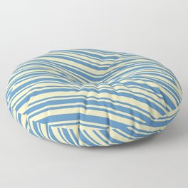 [ Thumbnail: Blue and Beige Colored Stripes/Lines Pattern Floor Pillow ]