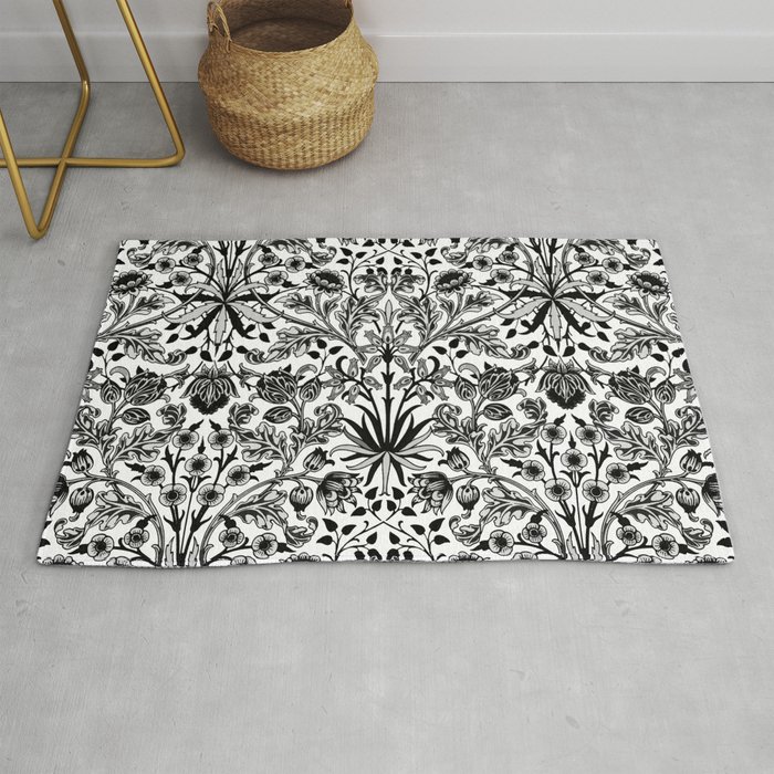 William Morris Hyacinth Print, Black, White & Gray Rug