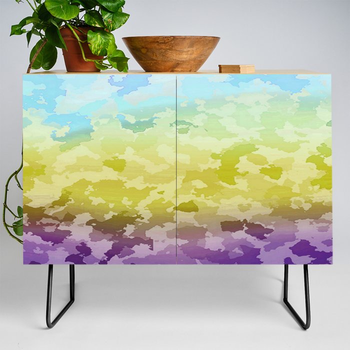 Camoflauge Ombre Sky Blue Lime Green Purple Credenza