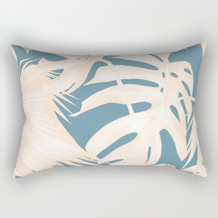 Palm Leaves Citrus on Deep Ocean Blue Rectangular Pillow