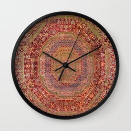 Bohemian Medallion III // 15th Century Old Distressed Red Green Purple Lavender Ornate Rug Pattern Wall Clock