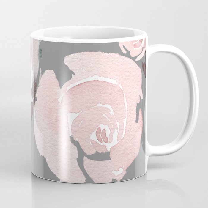 Pink Roses Grey Floral Coffee Mug