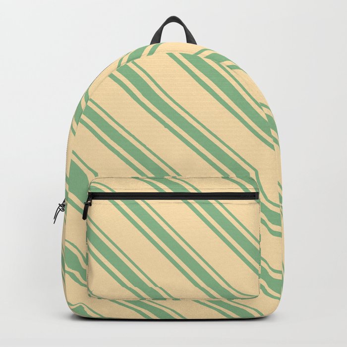 Beige and Dark Sea Green Colored Lines Pattern Backpack