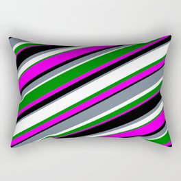 [ Thumbnail: Eyecatching Slate Gray, White, Green, Fuchsia, and Black Colored Striped Pattern Rectangular Pillow ]