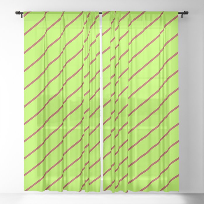 Brown and Light Green Colored Lined/Striped Pattern Sheer Curtain