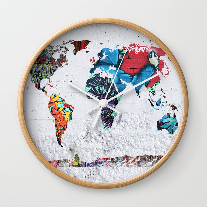 map of the world graffiti  Wall Clock