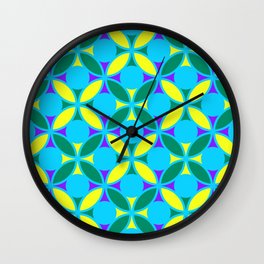 Geometric Floral Circles Vibrant Color Challenge In Bold Purple Yellow Green & Turquoise Blue Wall Clock