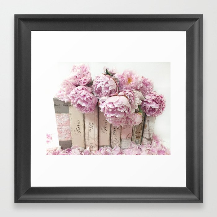 Shabby Chic Pink Peonies Paris Books Wall Art Print Home Decor
