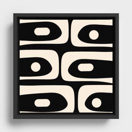 Mid Century Modern Piquet Abstract Pattern in Black and Almond Cream Framed Canvas