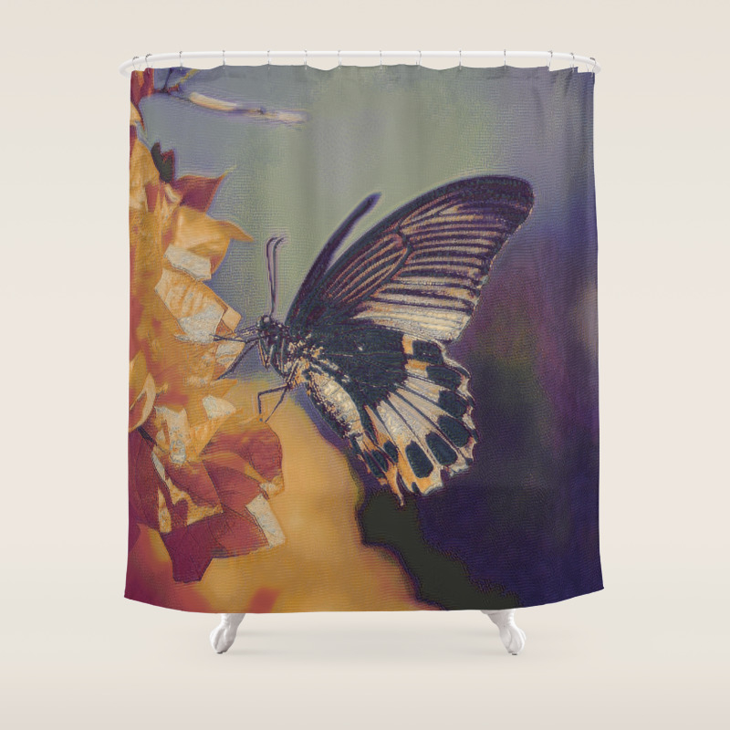 Black And White Butterfly On Red Flower I Shower Curtain By