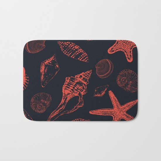 Underwater creatures in red and dark blue Bath Mat