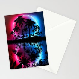 Neon landscape: Neon circle on a tropical beach Stationery Card