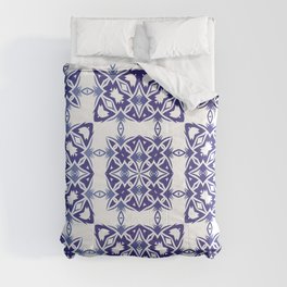 Ceramic tiles azulejo portugal. Vintage seamless pattern watercolor. Creative design. Blue ethnic background.  Comforter