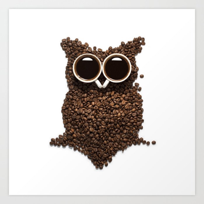 Coffee Owl Art Print By Fantasyartdesigns Society6 Coffee Owl Art Print