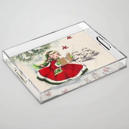 Vintage Christmas Girl Acrylic Tray