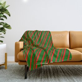 [ Thumbnail: Dark Green & Red Colored Lines Pattern Throw Blanket ]
