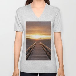 Sunrise at Good Harbor Beach V Neck T Shirt