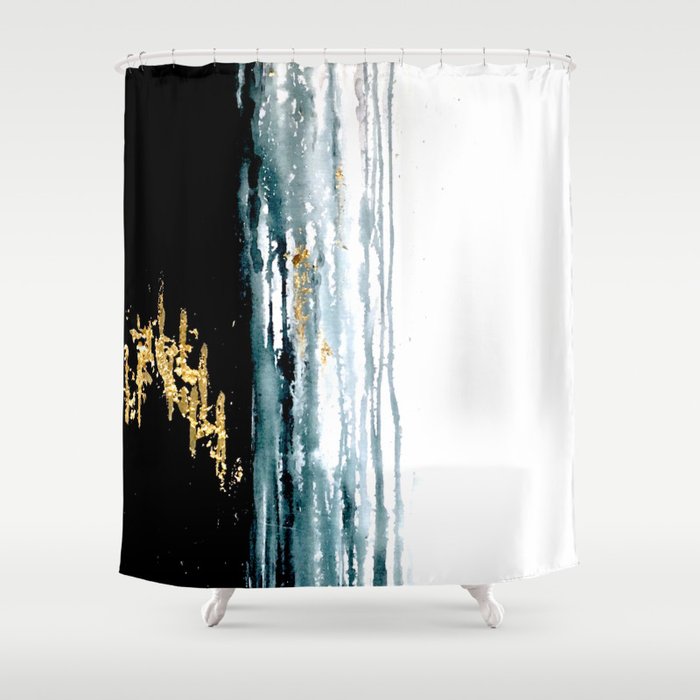 Teal and Gold Rain Shower Curtain
