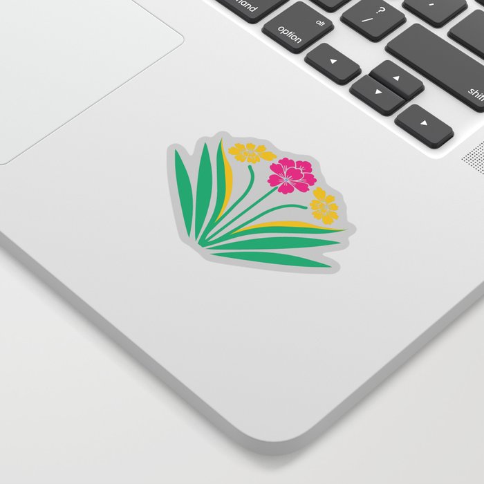 Art deco floral pattern in green, pink, and yellow Sticker