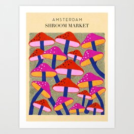 Red and Pink Mushroom print - Amsterdam Market Art Print