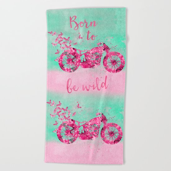 Artsy colorful flower power motorcycle Beach Towel