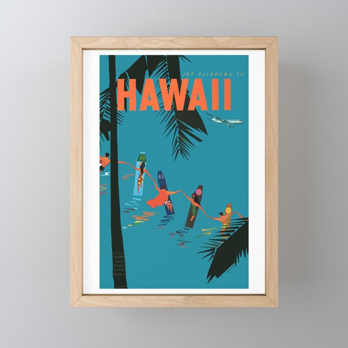 Jet Clippers To HAWAII Vintage Travel Poster Framed Mini Art Print