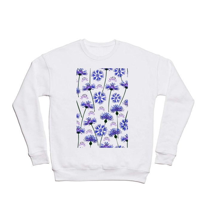  Garden with cornflowers, wild flowers, white background. Crewneck Sweatshirt