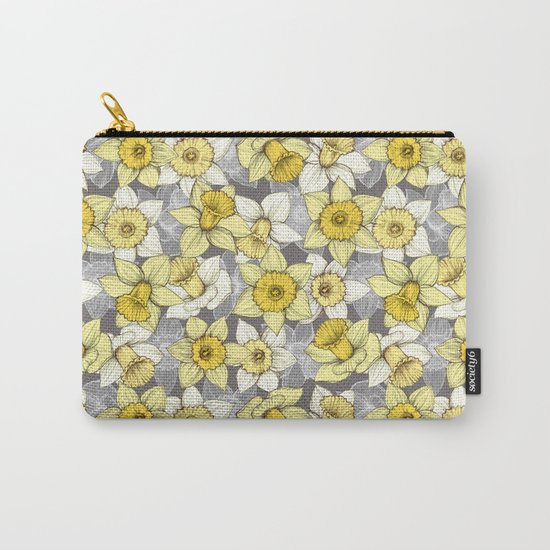 Daffodil Daze - yellow & grey daffodil illustration pattern Carry-All Pouch