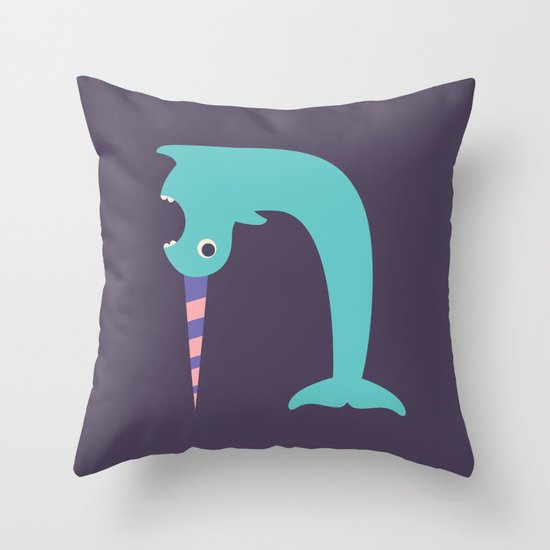 Letter N // Animal Alphabet // Narwhal Monogram Throw Pillow