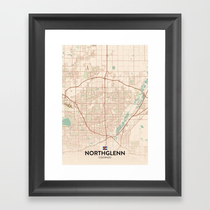 Northglenn, Colorado, United States - Vintage City Map Framed Art Print