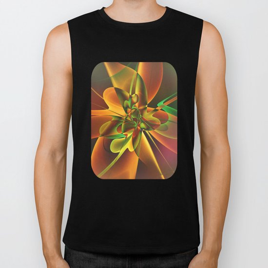 Abstract Flower - gold and green Biker Tank