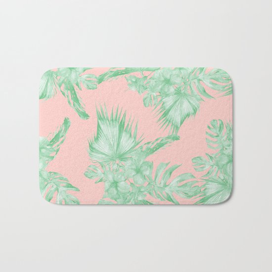 Dreaming of Hawaii Seashell Pink + Light Green Bath Mat