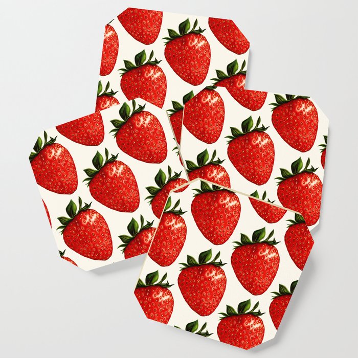 Strawberry Pattern - White Coaster