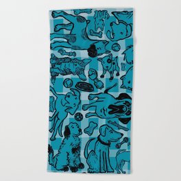 Pup Party in Teal Gingham Beach Towel