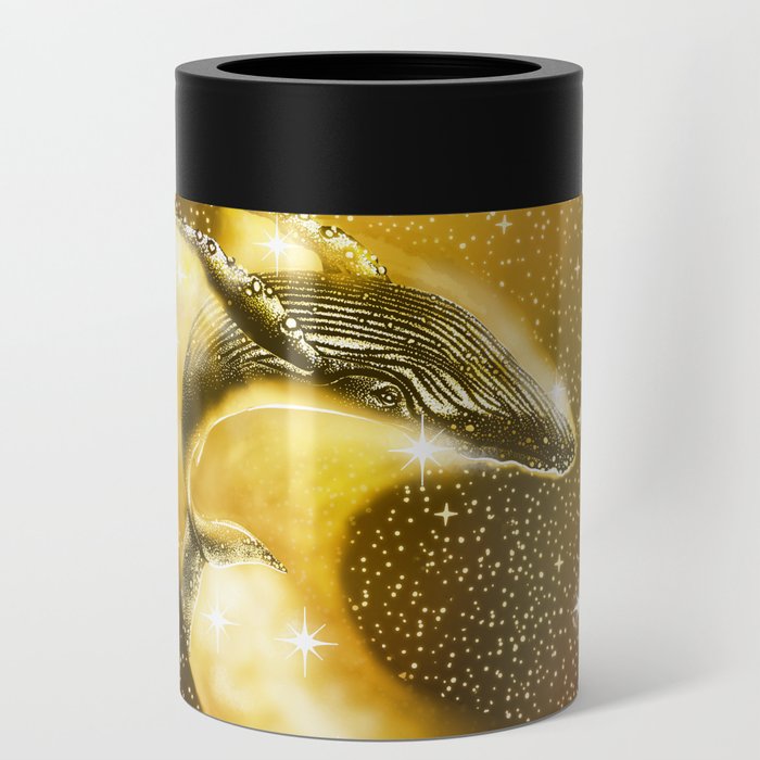 starry whale in golden space Can Cooler