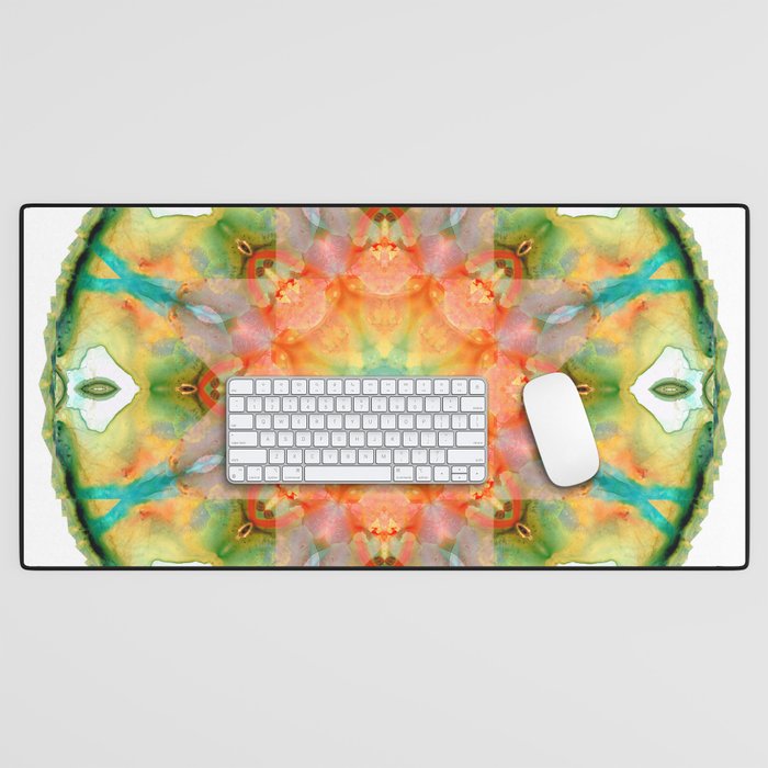 Native Tongue Yellow Green And Orange Mandala Art Desk Mat