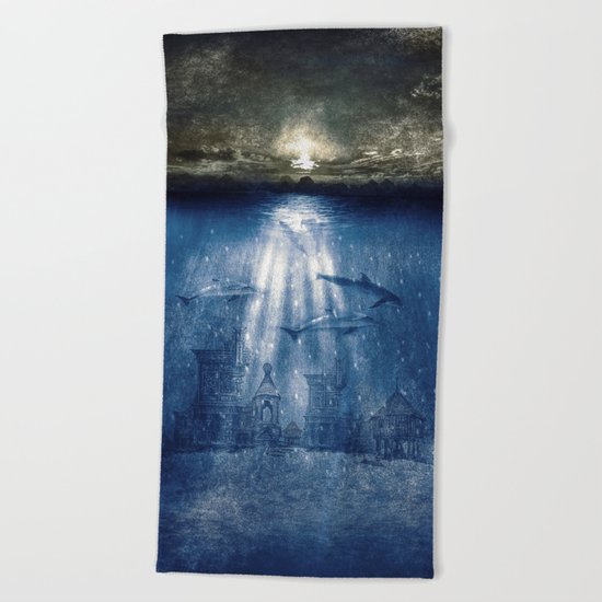 dolphins, civilization. Beach Towel