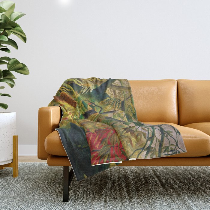 Tiger in a Tropical Storm, Exotic, Henri Rousseau Throw Blanket