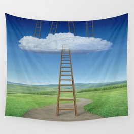 Surrealist Landscape Cloud Ladders Path Spiritual Mountains Weird Art Wall Tapestry