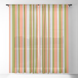 [ Thumbnail: Green, Light Gray, and Coral Colored Lines Pattern Sheer Curtain ]