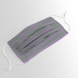 [ Thumbnail: Orchid and Forest Green Colored Striped Pattern Face Mask ]