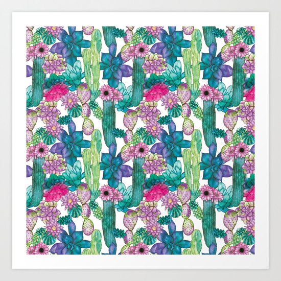 Cactus and succulents pattern Art Print