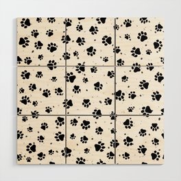 Abstract black and white paw print pattern with dots Wood Wall Art